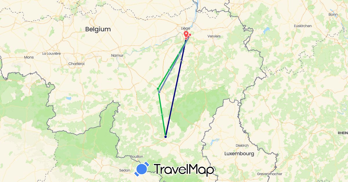 TravelMap itinerary: driving, bus, cycling, hiking in Belgium (Europe)